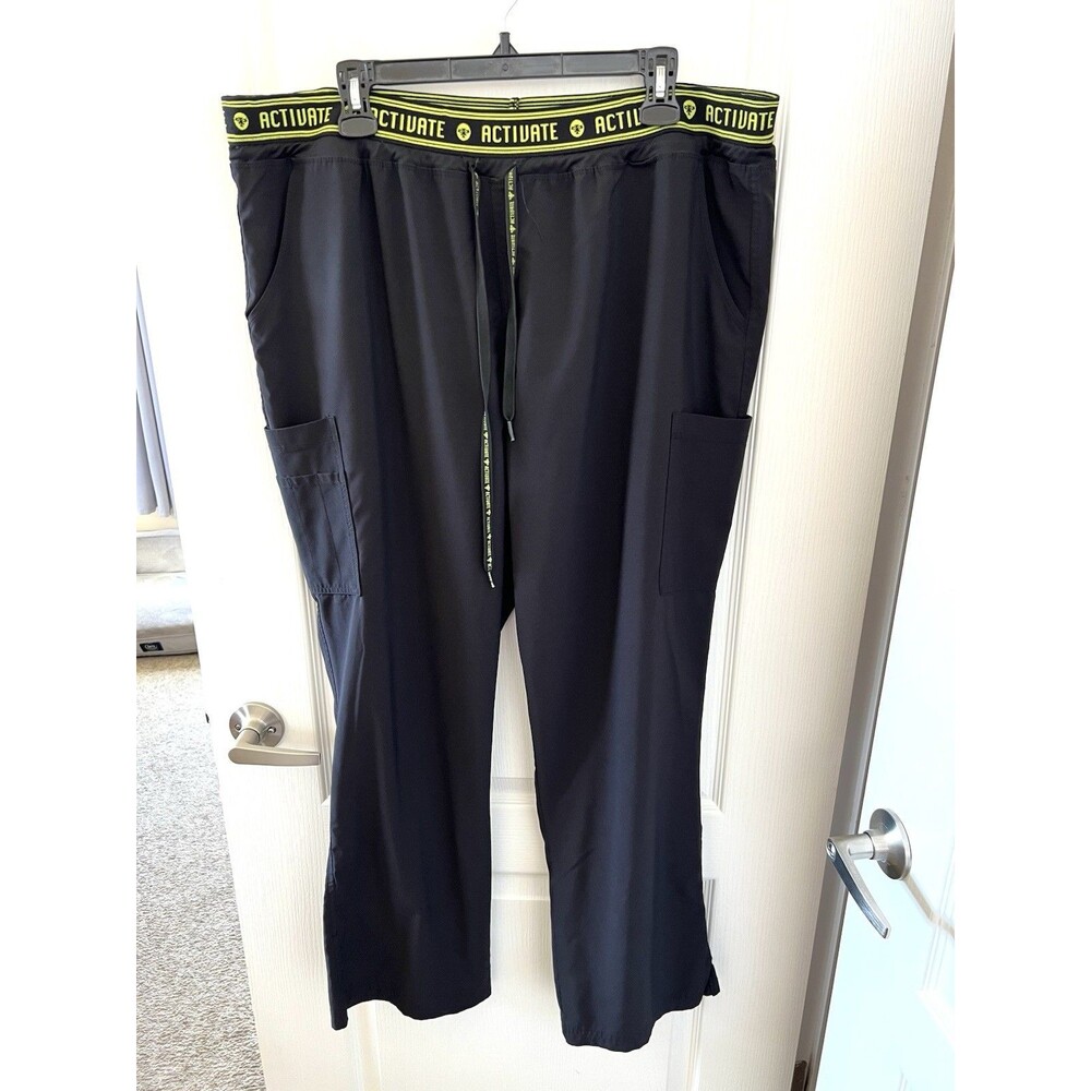 Women's Activate 4-Way Stretch Black Scrub Pants 2XL Light weight 6 Pockets